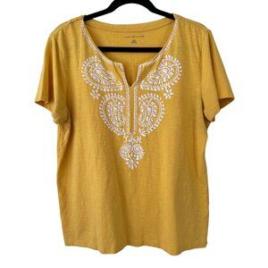 TOMMY HILFIGER Sunflower Yellow Cotton Split-Neck T-Shirt Women's Large